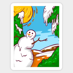 Cute Christmas Landscape With Snowman Sticker